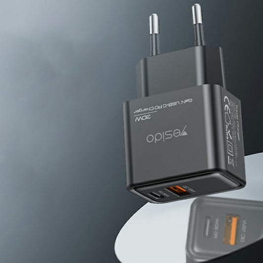 Yesido YC64 Network Charger, 30W, 3A, 1 x USB-A - 1 x USB-C, Black
