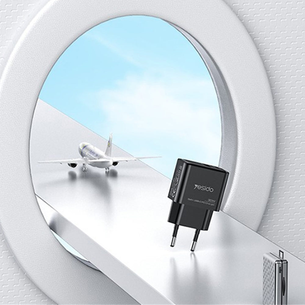 Sieťová nabíjačka Yesido YC64, 30W, 3A, 1 x USB-A - 1 x USB-C, Čierna
