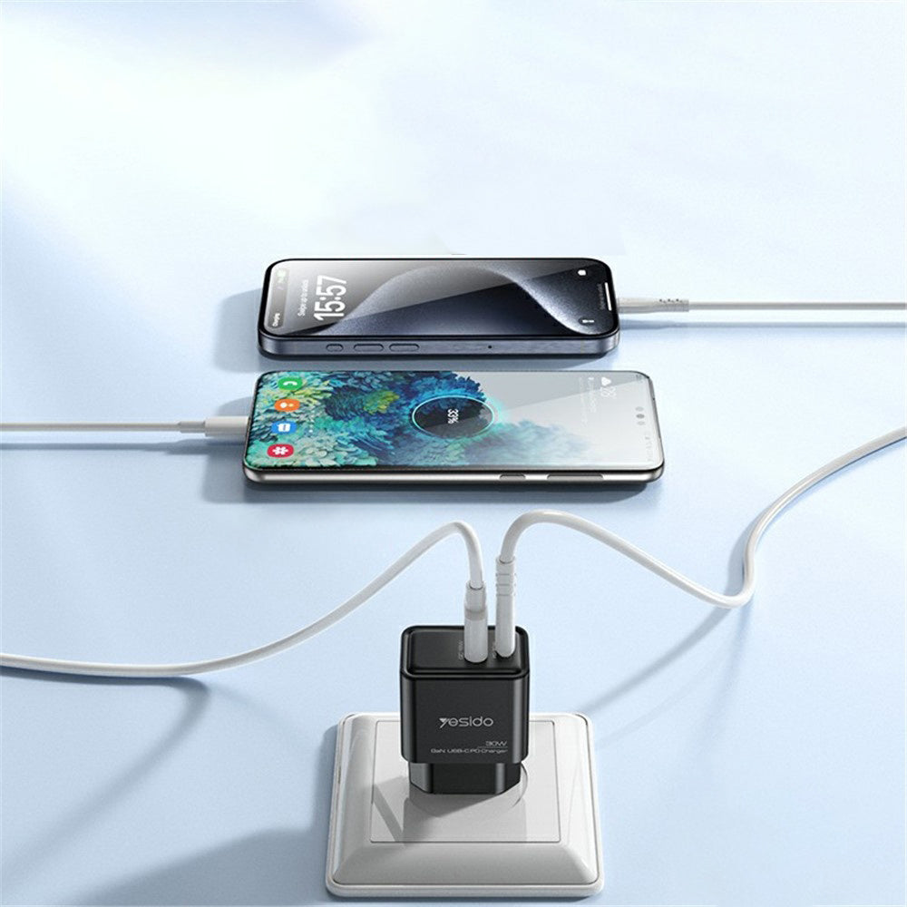 Sieťová nabíjačka Yesido YC64, 30W, 3A, 1 x USB-A - 1 x USB-C, Čierna