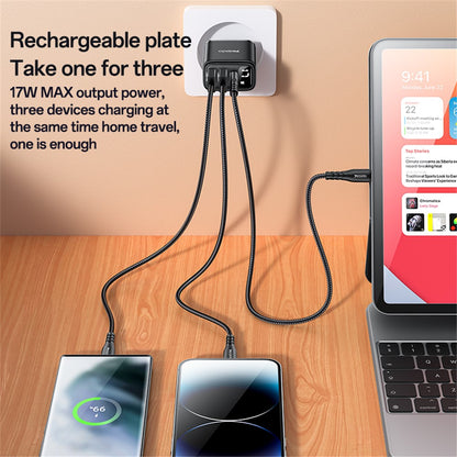 Sieťová nabíjačka Yesido YC67 Display, 17W, 2.4A, 2 x USB-A - 1 x USB-C, Čierna