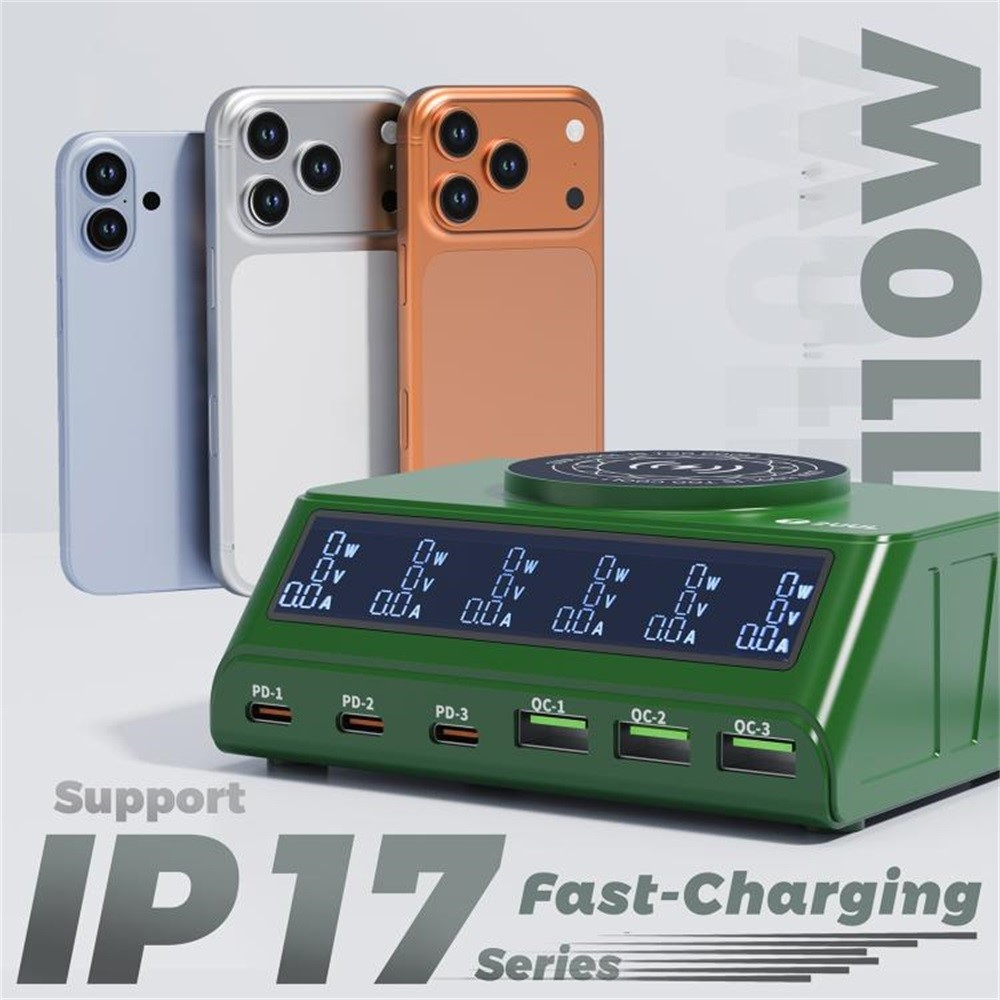 Nabíjačka Stanica 2UUL PC11 QI, 110W, 3A, 3 x USB-A - 3 x USB-C, Zelená