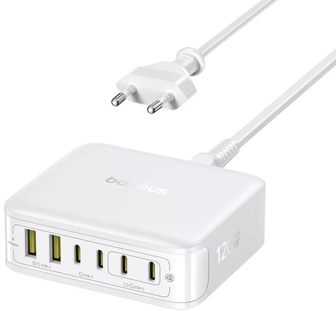 Nabíjačka stanica Baseus EnerFill FH21, 120W, 3,25A, 2 x USB-A - 4 x USB-C, biela E0120T01