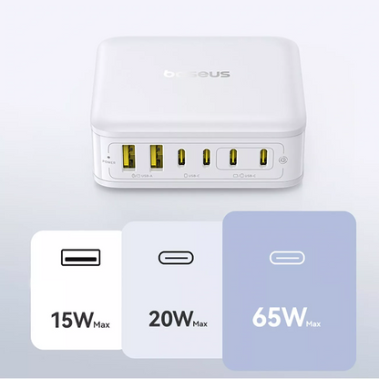 Nabíjačka stanica Baseus EnerFill FH21, 120W, 3,25A, 2 x USB-A - 4 x USB-C, biela E0120T01