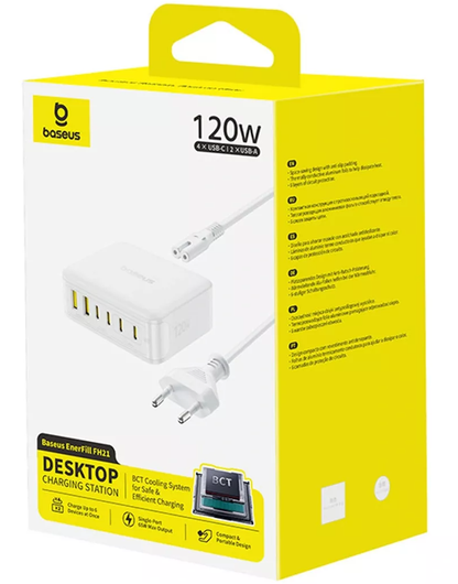 Nabíjačka stanica Baseus EnerFill FH21, 120W, 3,25A, 2 x USB-A - 4 x USB-C, biela E0120T01