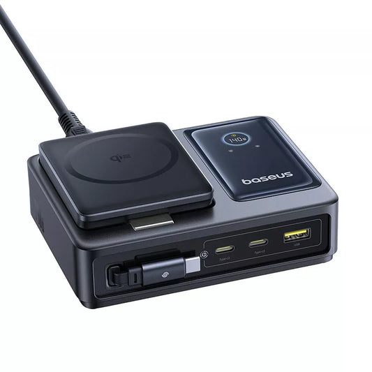 Nabíjačka Stanica Baseus Nomos QI 5in1, 140W, 5A, 1 x USB-A - 2 x USB-C, Čierna P10178800123-00
