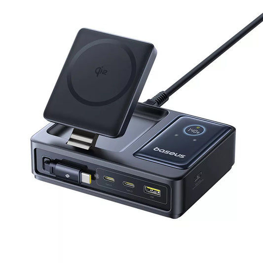 Nabíjačka Stanica Baseus Nomos QI 5in1, 140W, 5A, 1 x USB-A - 2 x USB-C, Čierna P10178800123-00
