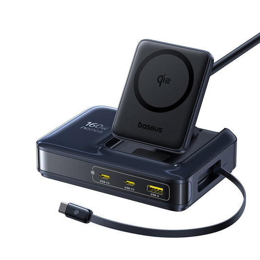 Nabíjačka Stanica Baseus Nomos NH21 QI 5v1, 160W, 5A, 1 x USB-A - 2 x USB-C, Čierna E0121700