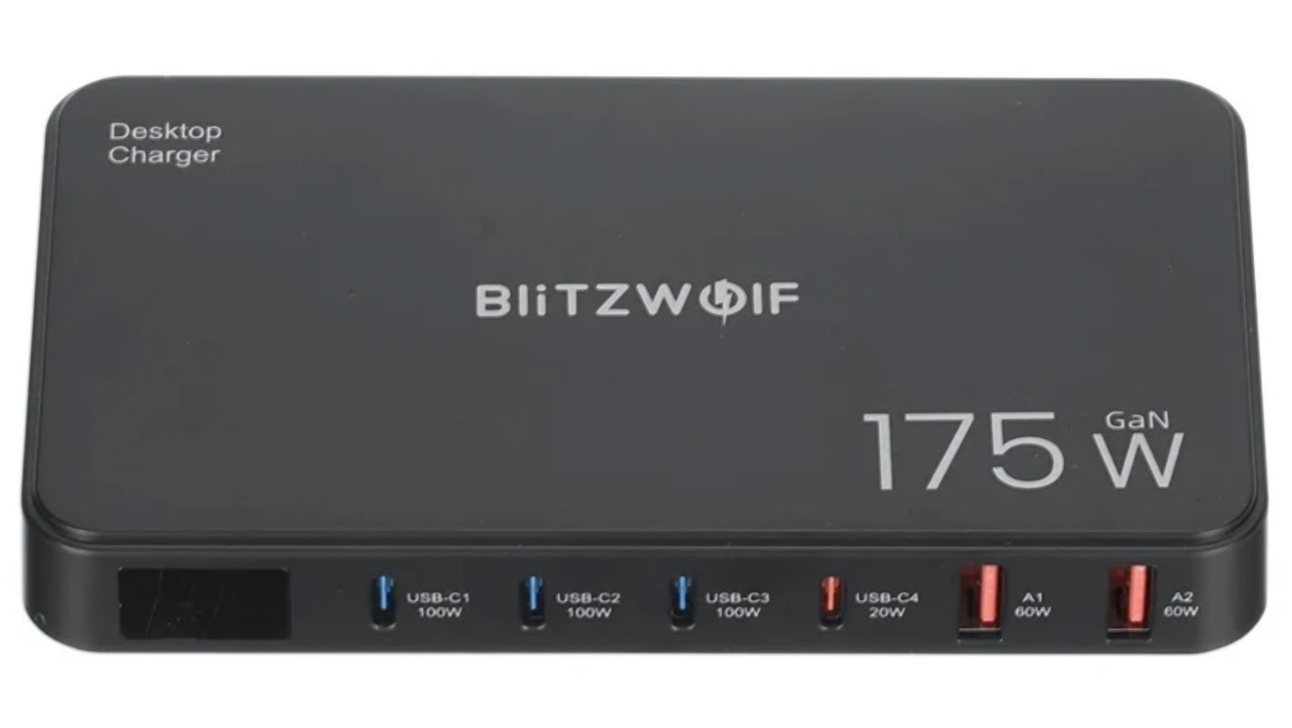 BlitzWolf BW-S30 Charging Station, 175W, 5A, 2 x USB-A - 4 x USB-C, Black