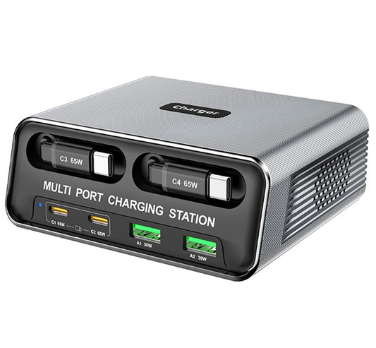 Nabíjačka Stanica S USB-C Káblom OEM WLX-60C, 130W, 2 x USB-A - 2 x USB-C, Sivá