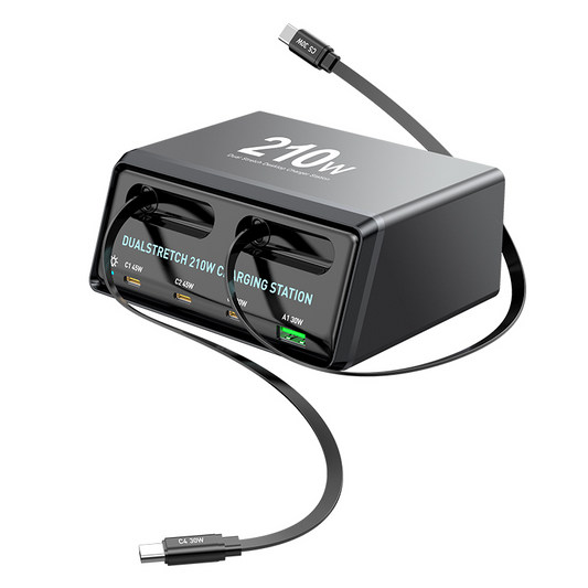 Nabíjačka Stanica s USB-C Káblom OEM WLX-60E, 210W, 3A, 1 x USB-A - 3 x USB-C, Sivá