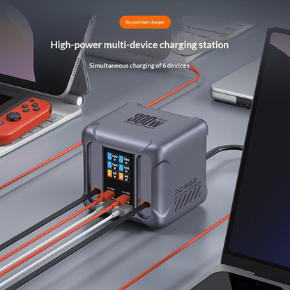 Charging Station with USB-C Cable OEM HW866, 300W, 5A, 2 x USB-A - 2 x USB-C, Gray
