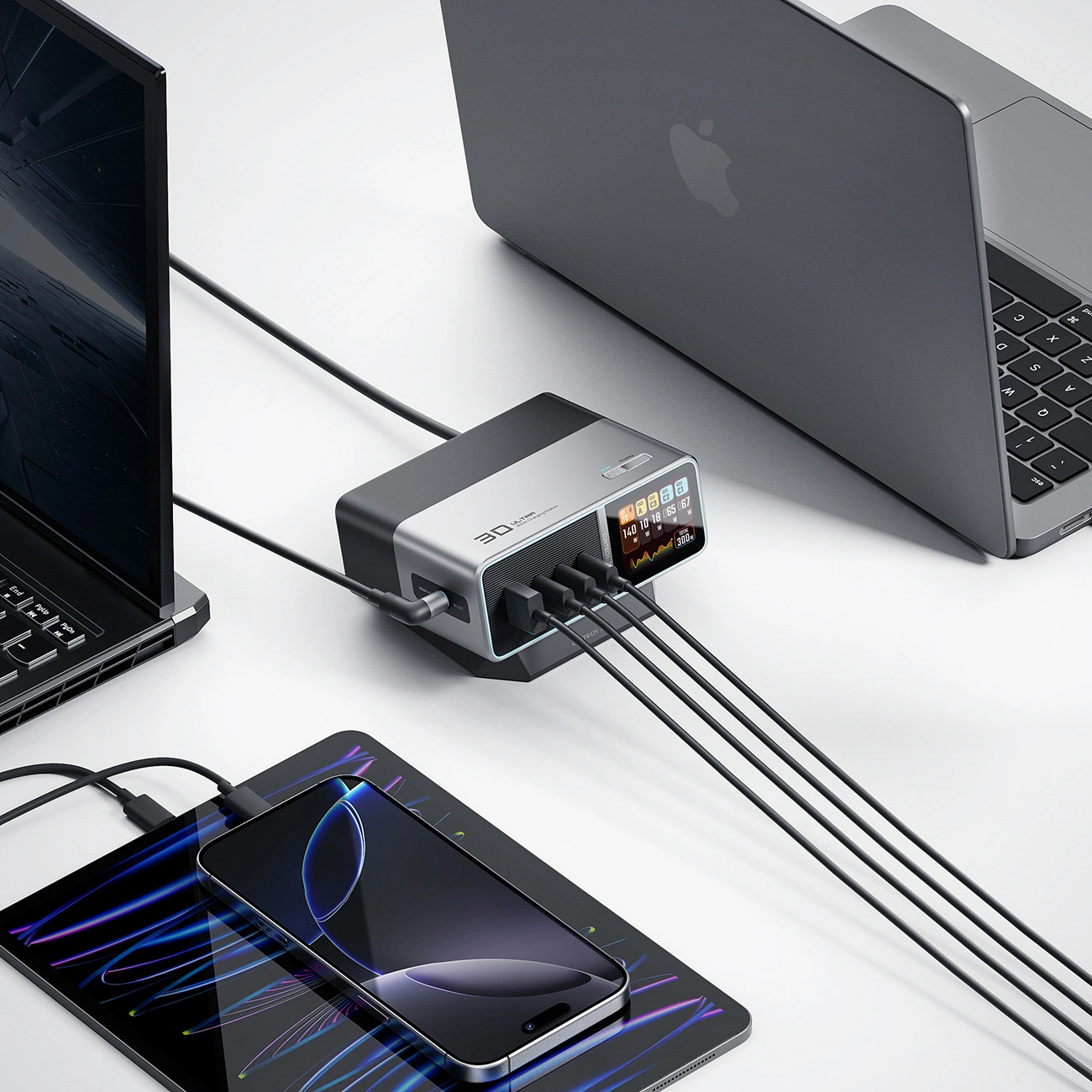 Nabíjačka stanica Cuktech TA3005U, 300W, 1 x DC - 1 x USB-A - 3 x USB-C, sivá