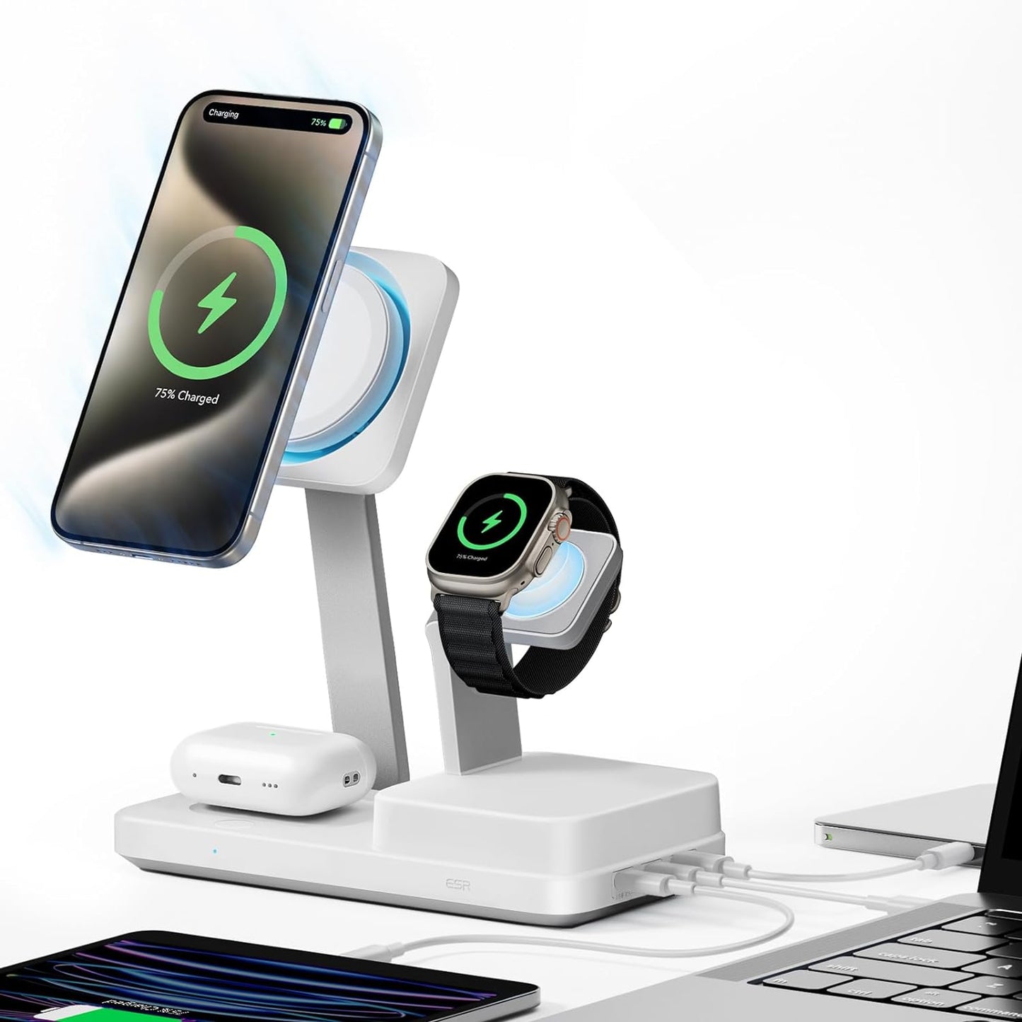 Nabíjačka Stanica ESR CryoBoost QI 6in1, 100W, 2 x USB-A - 1 x USB-C, Biela