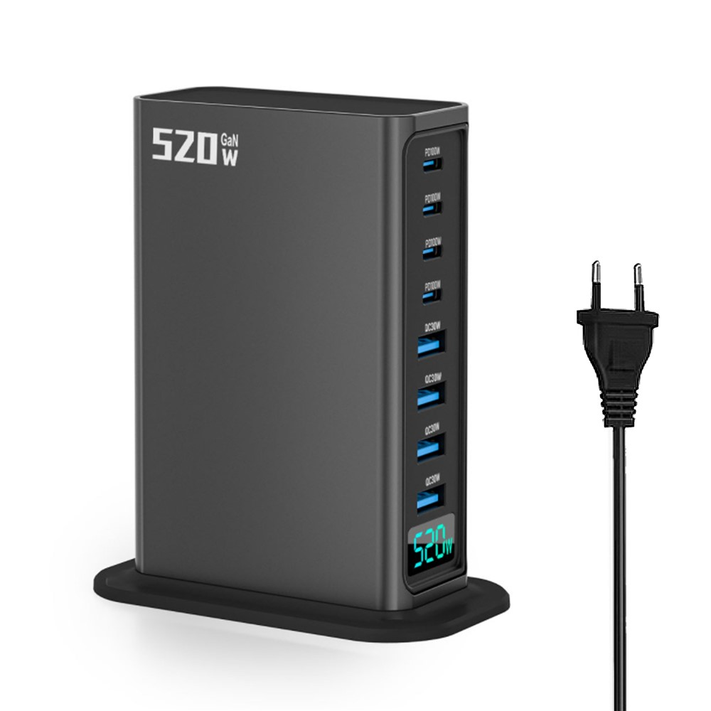 Nabíjačka stanice OEM, 520W, 5A, 4 x USB-A - 4 x USB-C, Sivá