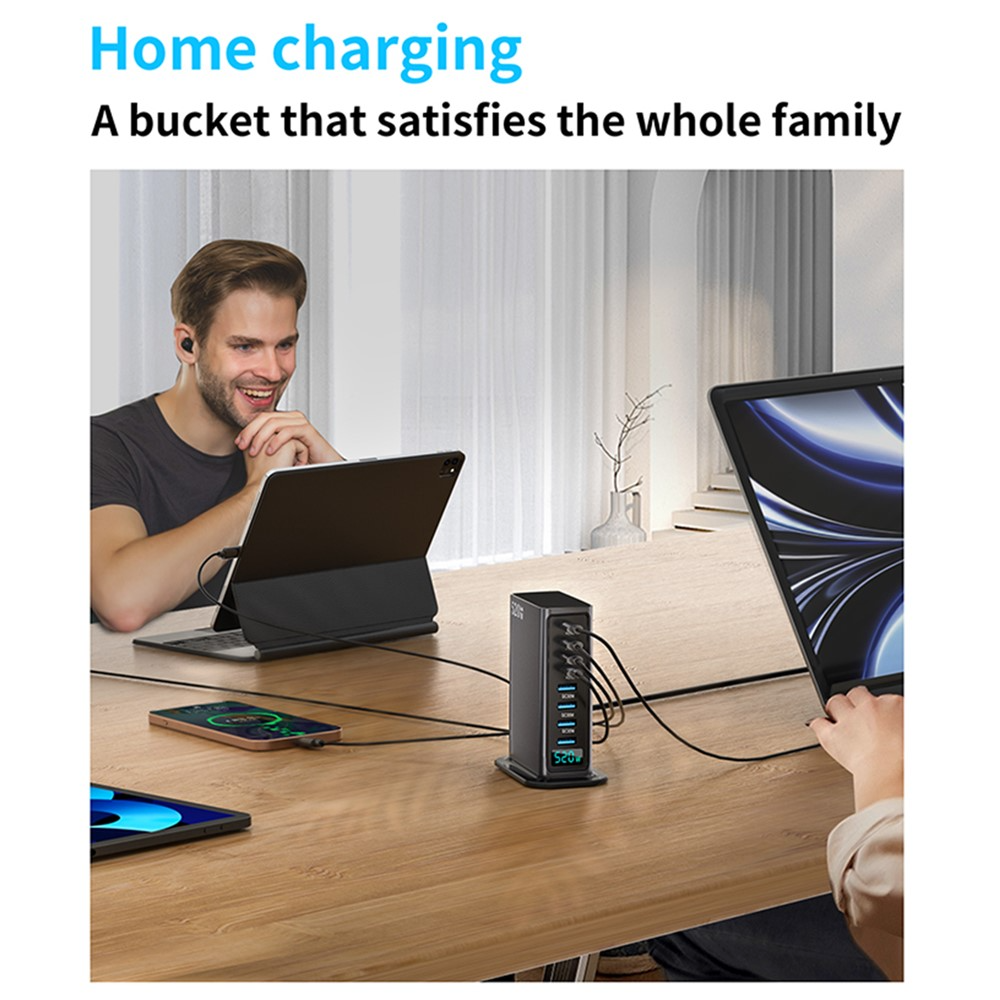 Nabíjačka stanice OEM, 520W, 5A, 4 x USB-A - 4 x USB-C, Sivá