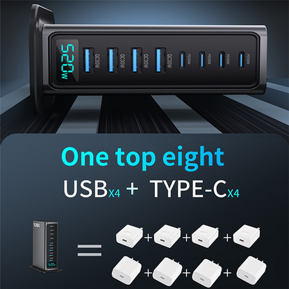 Nabíjačka stanice OEM, 520W, 5A, 4 x USB-A - 4 x USB-C, Sivá