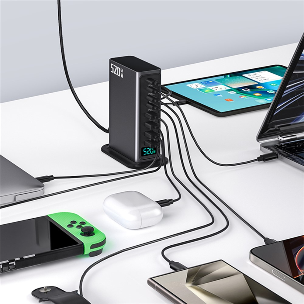 Nabíjačka stanice OEM, 520W, 5A, 4 x USB-A - 4 x USB-C, Sivá