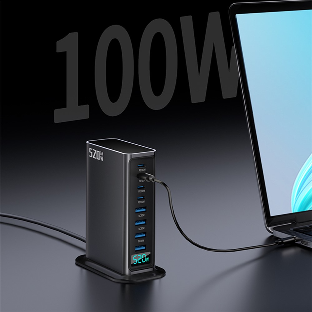 Nabíjačka stanice OEM, 520W, 5A, 4 x USB-A - 4 x USB-C, Sivá