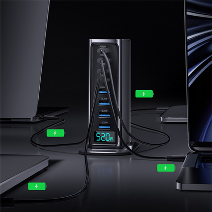 Nabíjačka stanice OEM, 520W, 5A, 4 x USB-A - 4 x USB-C, Sivá
