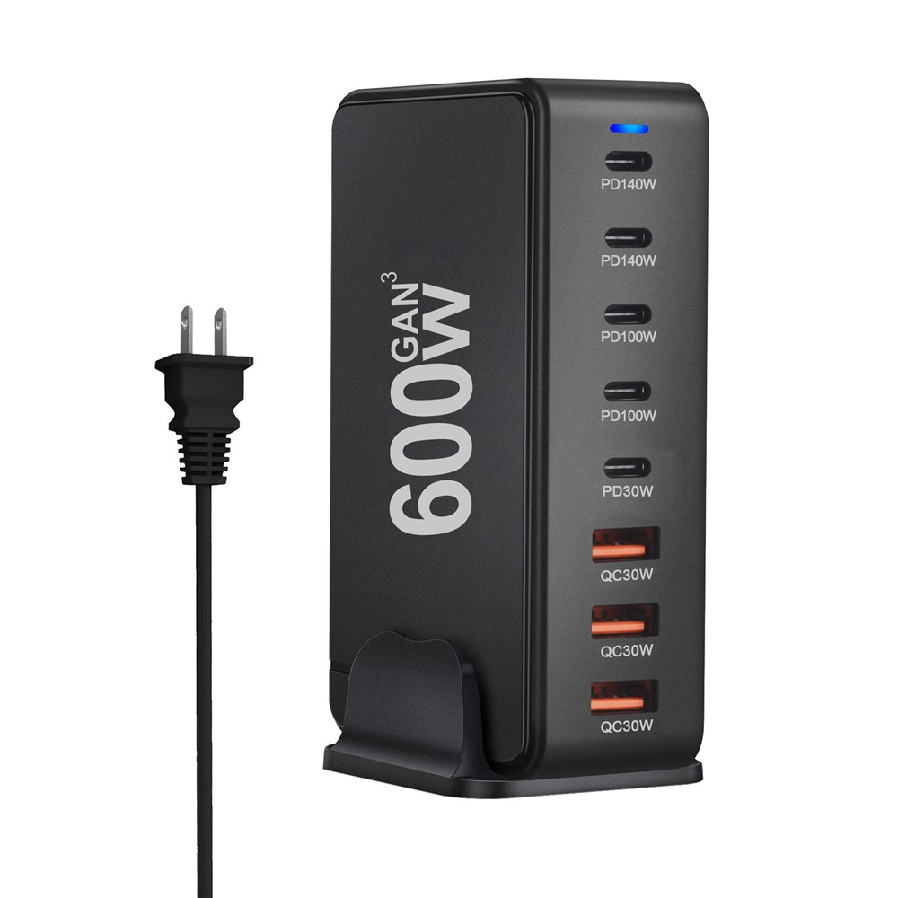 Nabíjačka stanice OEM, 600W, 4 x USB-A - 4 x USB-C, čierna