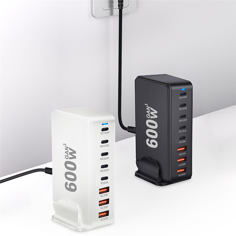 Nabíjačka stanice OEM, 600W, 4 x USB-A - 4 x USB-C, čierna