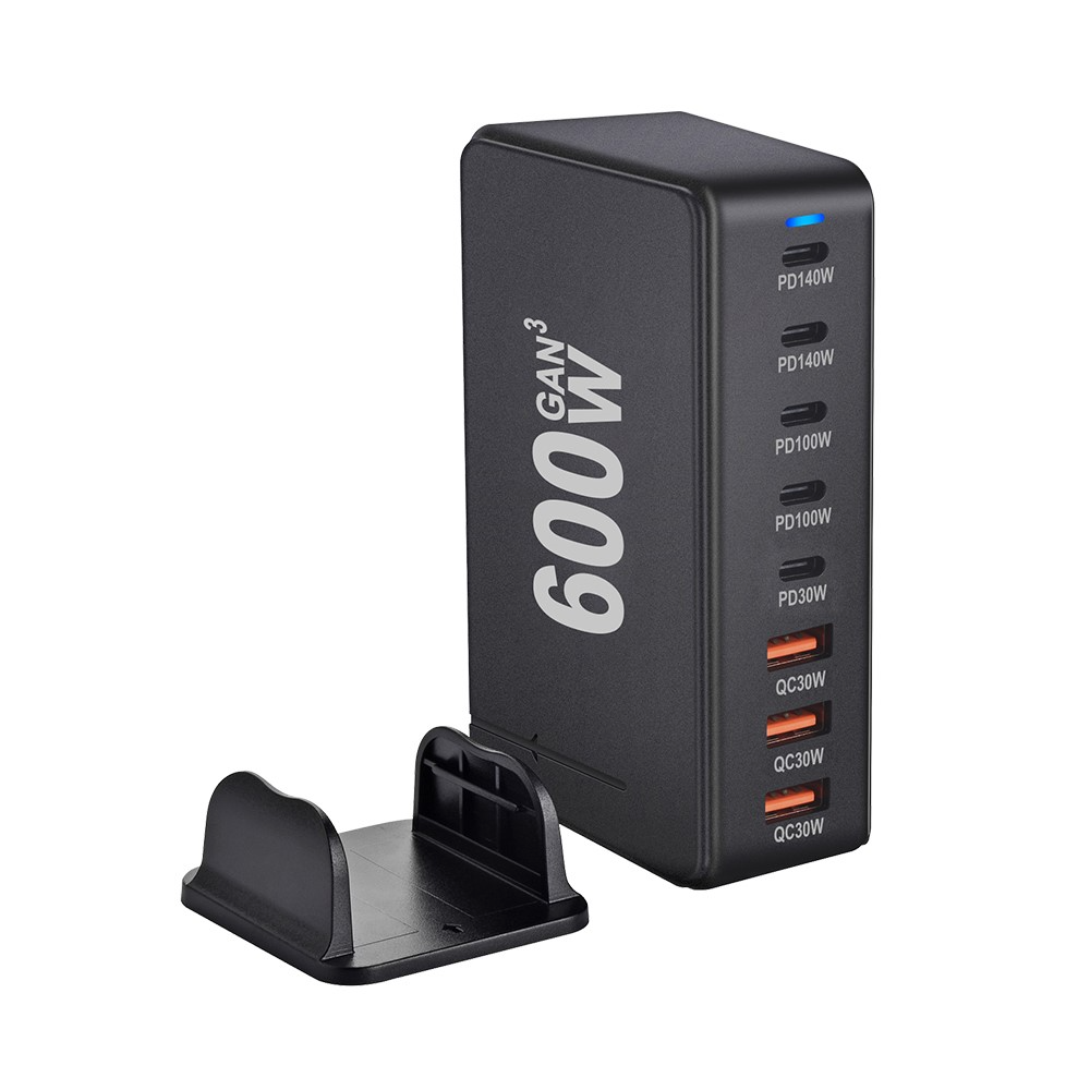 Nabíjačka stanice OEM, 600W, 4 x USB-A - 4 x USB-C, čierna