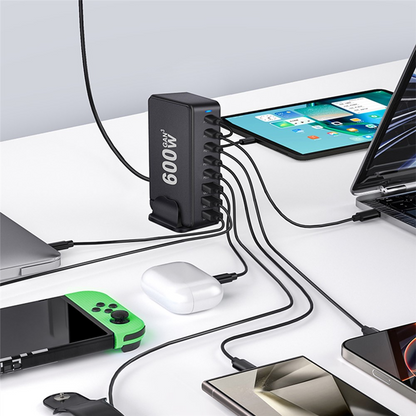 Nabíjačka stanice OEM, 600W, 4 x USB-A - 4 x USB-C, čierna