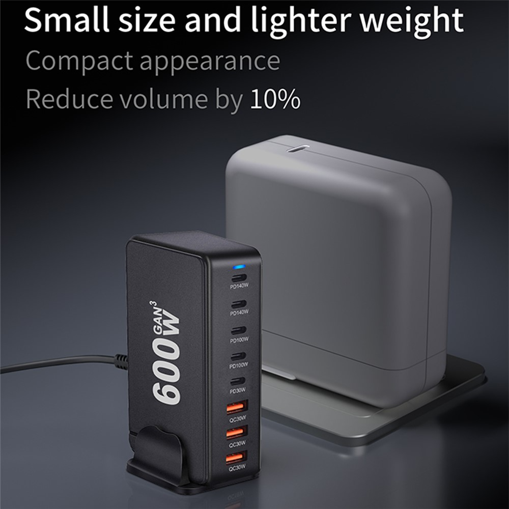 Nabíjačka stanice OEM, 600W, 4 x USB-A - 4 x USB-C, čierna