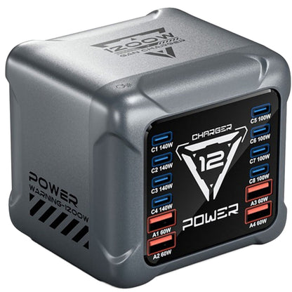 Nabíjačka Stanica OEM BK-127D, 280W, 5A, 4 x USB-A - 8 x USB-C, Sivá