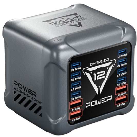 Nabíjačka Stanica OEM BK-127D, 280W, 5A, 4 x USB-A - 8 x USB-C, Sivá