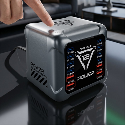 Nabíjačka Stanica OEM BK-127D, 280W, 5A, 4 x USB-A - 8 x USB-C, Sivá