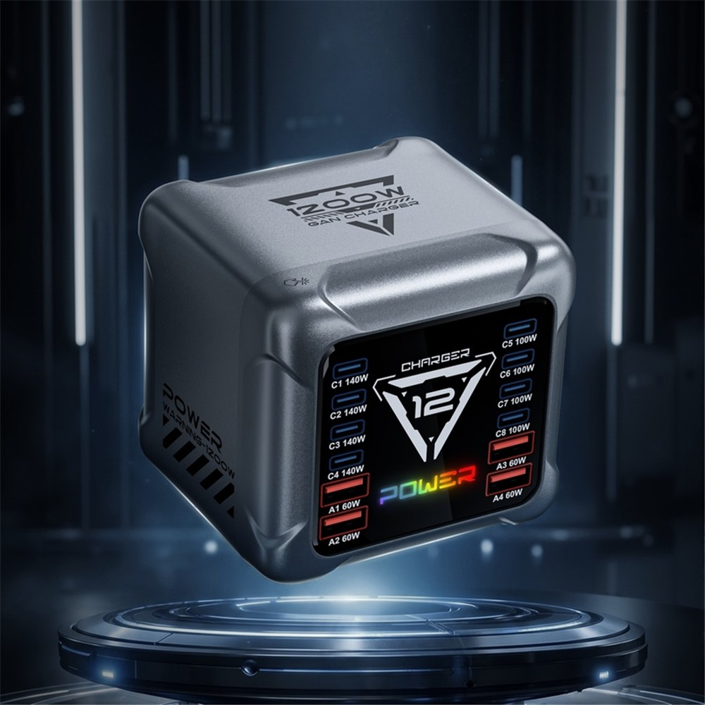 Nabíjačka Stanica OEM BK-127D, 280W, 5A, 4 x USB-A - 8 x USB-C, Sivá