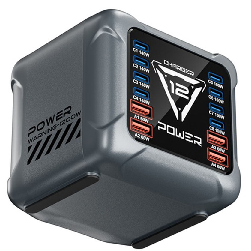 Nabíjačka Stanica OEM BK-127D, 280W, 5A, 4 x USB-A - 8 x USB-C, Sivá