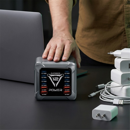 Nabíjačka Stanica OEM BK-127D, 280W, 5A, 4 x USB-A - 8 x USB-C, Sivá