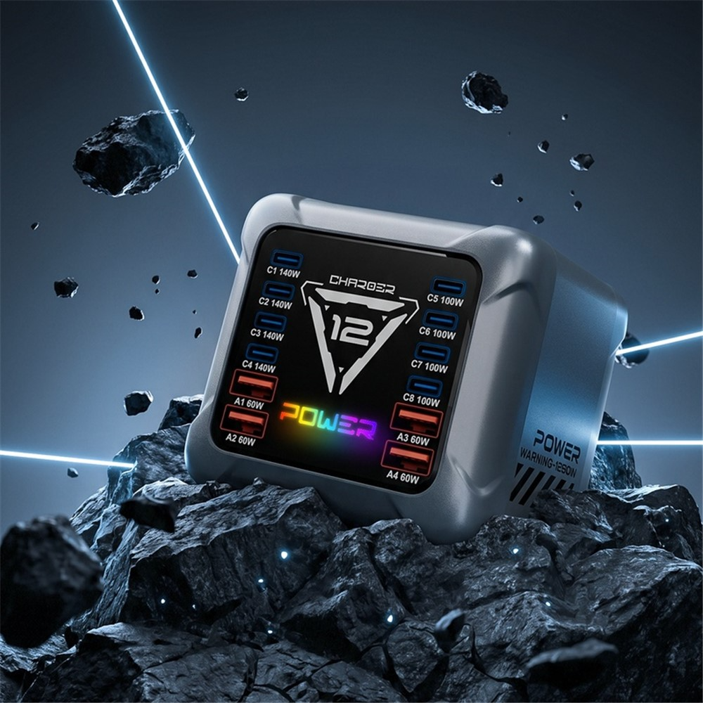 Nabíjačka Stanica OEM BK-127D, 280W, 5A, 4 x USB-A - 8 x USB-C, Sivá
