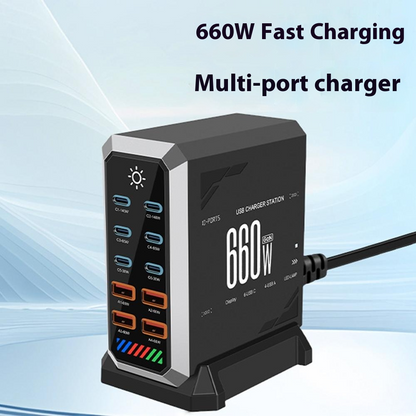 Nabíjačka stanice OEM HW18, 660W, 5A, 4 x USB-A - 6 x USB-C, čierna