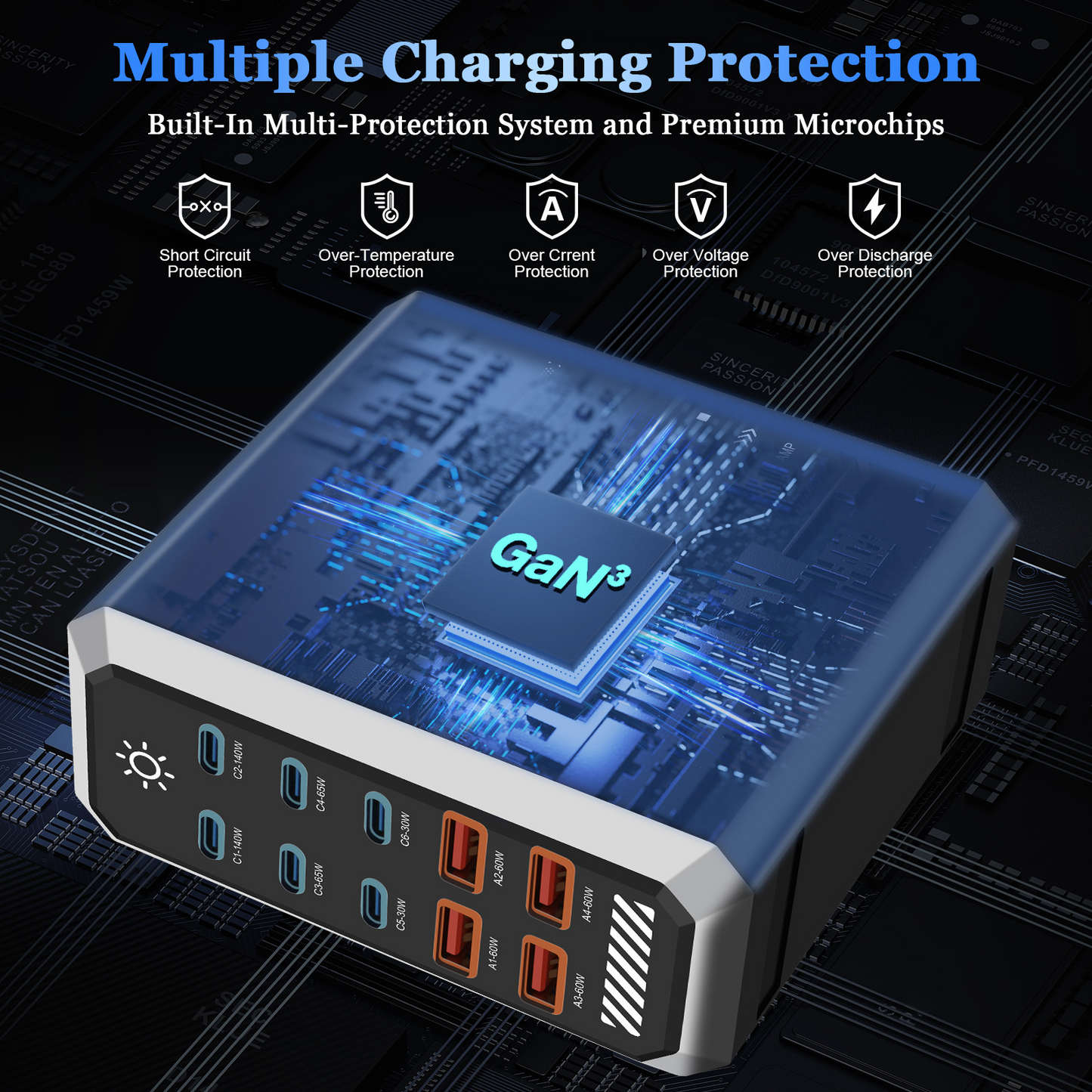 Nabíjačka stanice OEM HW18, 660W, 5A, 4 x USB-A - 6 x USB-C, čierna