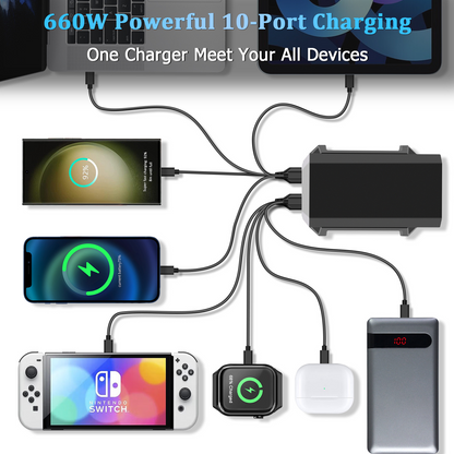 Nabíjačka stanice OEM HW18, 660W, 5A, 4 x USB-A - 6 x USB-C, čierna