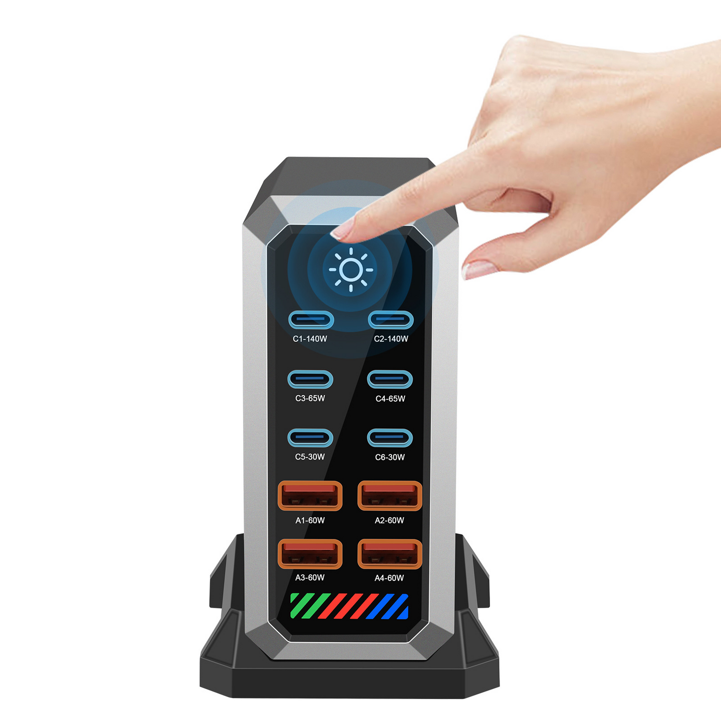 Nabíjačka stanice OEM HW18, 660W, 5A, 4 x USB-A - 6 x USB-C, čierna