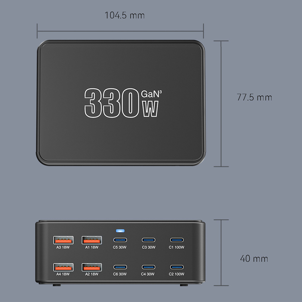 Nabíjačka Stanica OEM HW66, 330W, 5A, 4 x USB-A - 6 x USB-C, Čierna