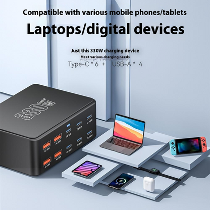 Nabíjačka Stanica OEM HW66, 330W, 5A, 4 x USB-A - 6 x USB-C, Čierna
