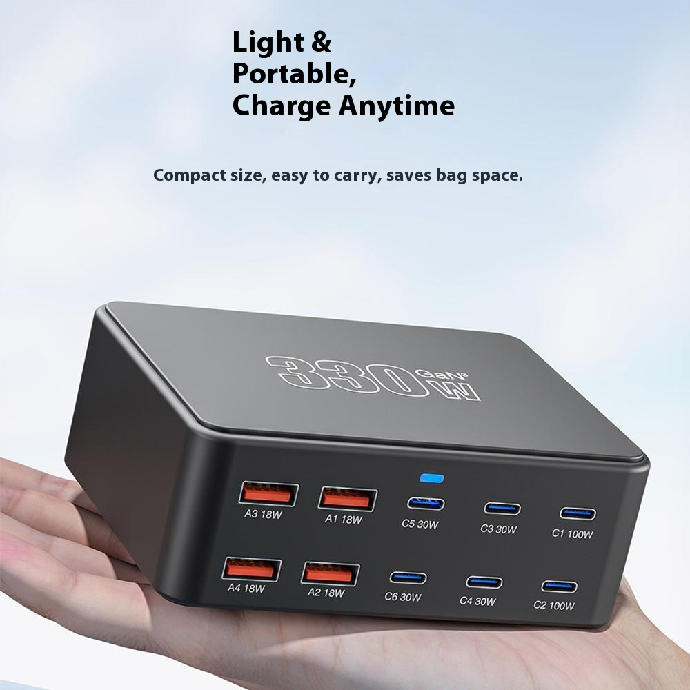 Nabíjačka Stanica OEM HW66, 330W, 5A, 4 x USB-A - 6 x USB-C, Čierna