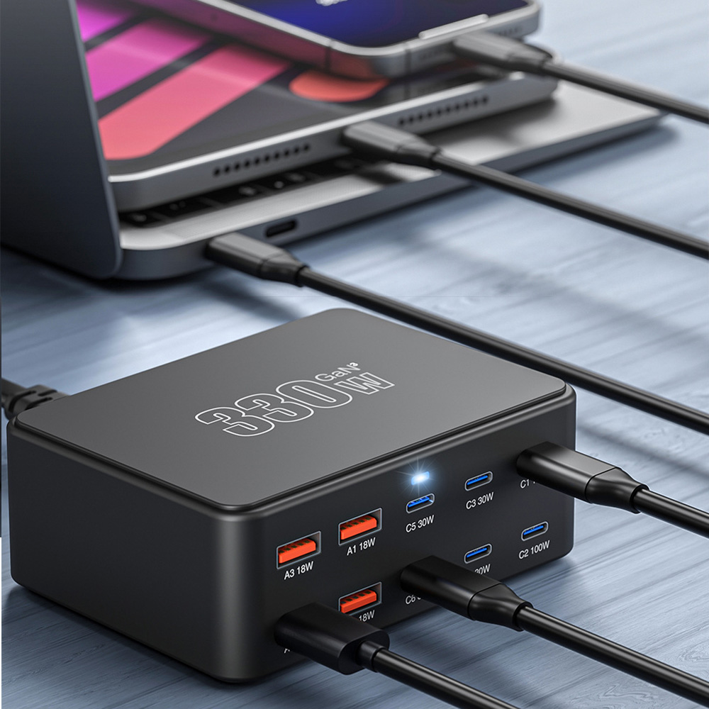 Nabíjačka Stanica OEM HW66, 330W, 5A, 4 x USB-A - 6 x USB-C, Čierna