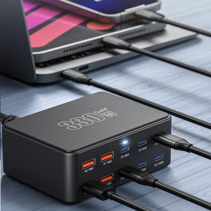 Nabíjačka Stanica OEM HW66, 330W, 5A, 4 x USB-A - 6 x USB-C, Čierna