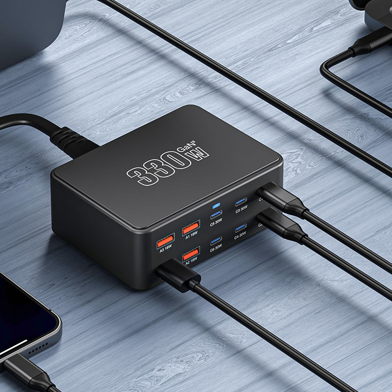 Nabíjačka Stanica OEM HW66, 330W, 5A, 4 x USB-A - 6 x USB-C, Čierna