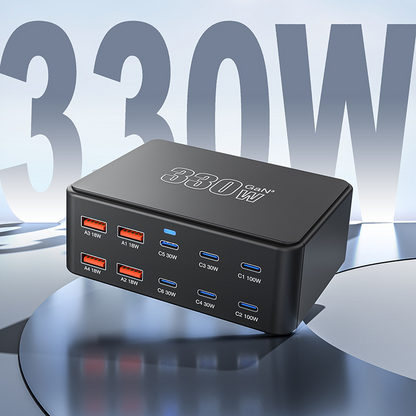 Nabíjačka Stanica OEM HW66, 330W, 5A, 4 x USB-A - 6 x USB-C, Čierna
