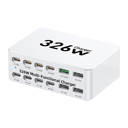 Nabíjačka stanice OEM WLX-818E, 326W, 3,25A, 4 x USB-A - 8 x USB-C, biela