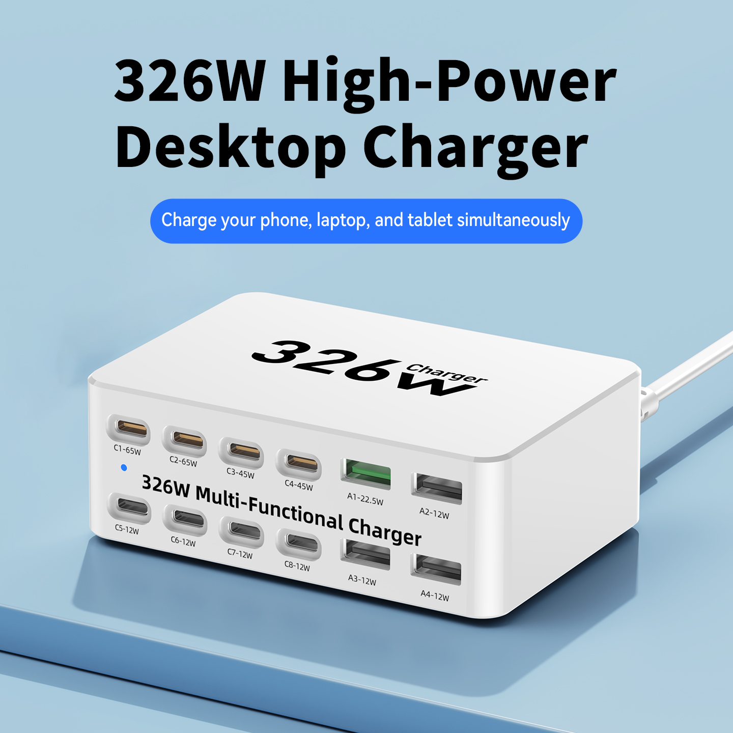 Nabíjačka stanice OEM WLX-818E, 326W, 3,25A, 4 x USB-A - 8 x USB-C, biela