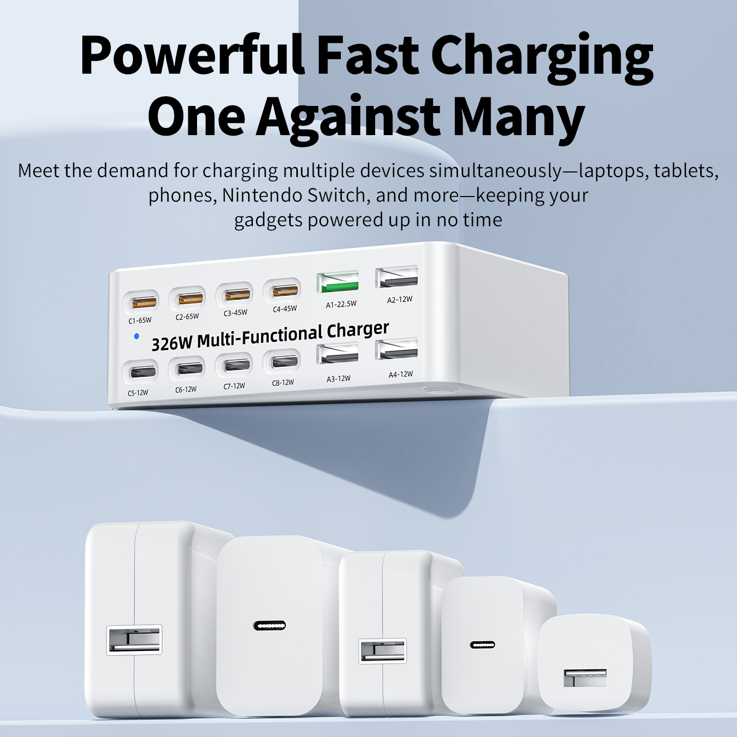 Nabíjačka stanice OEM WLX-818E, 326W, 3,25A, 4 x USB-A - 8 x USB-C, biela