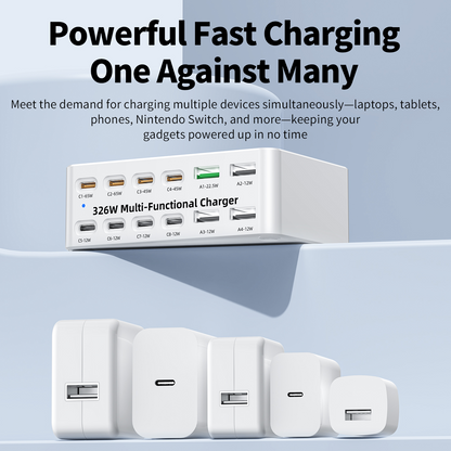 Nabíjačka stanice OEM WLX-818E, 326W, 3,25A, 4 x USB-A - 8 x USB-C, biela